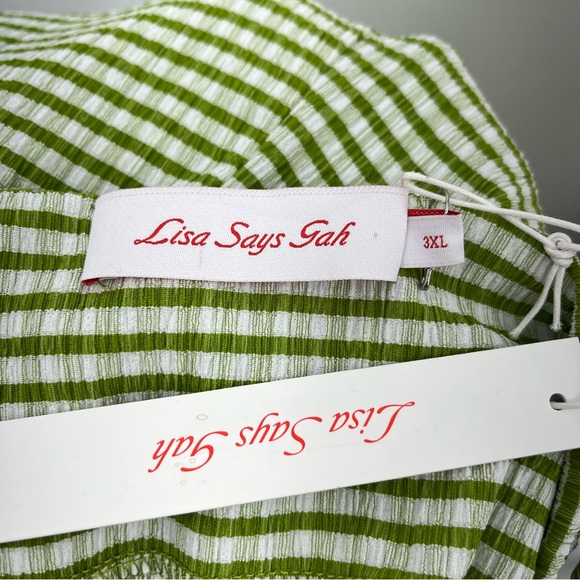 LISA SAYS GAH Green Stripe tank Dress 0320 seersucker textured babydoll - Picture 9 of 12